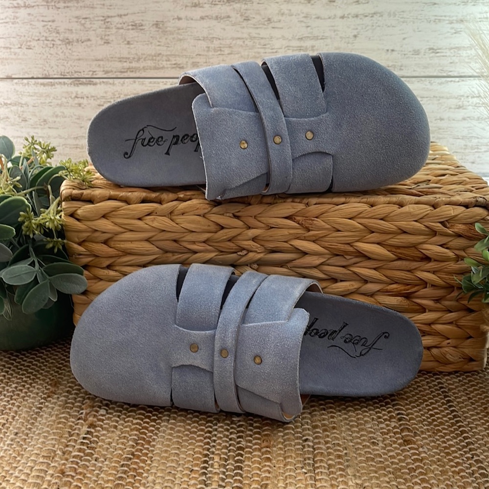 Free People Sunday Season Footbed Mules Suede Slip On Blue Bell Size 38